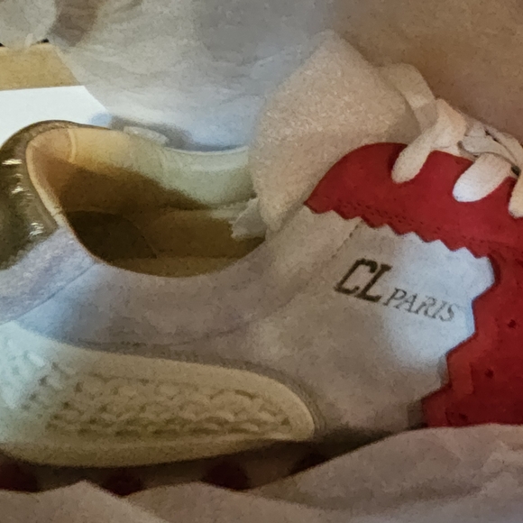 BRAND NEW Men's Christian Louboutin Gray, Gold & Red Loubishark Sneakers SIZE 44 - Picture 9 of 10